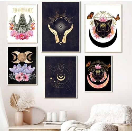 Witchy Decoration Canvas Painting Celestial Moon Sun Posters and Prints Witchcraft Gifts Wall Art Pictures for Living Room Decor