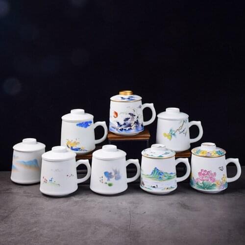 Ceramic Whiteware Tea Cup Ceramic Tea Separation Sheep Fat Jade Belt Filter Office Cup Tea Cup Ceramic Teacups Tea set shop