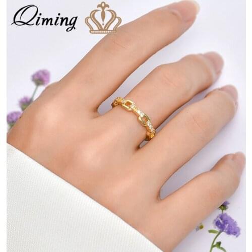 QIMING Metal Classic Cubic Zirconia Rings For Women Female Wedding Ring Gift Vintage Jewelry Accessories