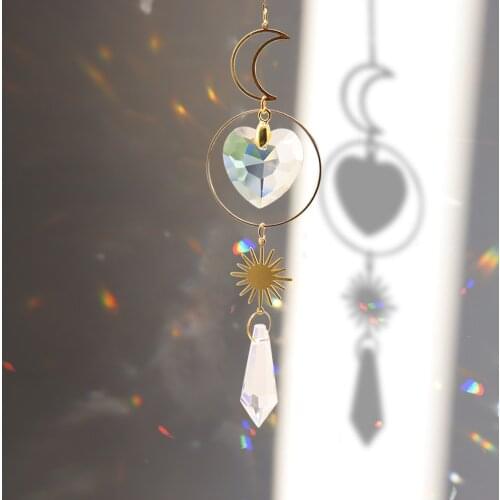 Love Star Moon Metal Ring Crystal Prisms Hanging Rainbow Chaser Lighting Accessories for Window Curtains Pendant Home