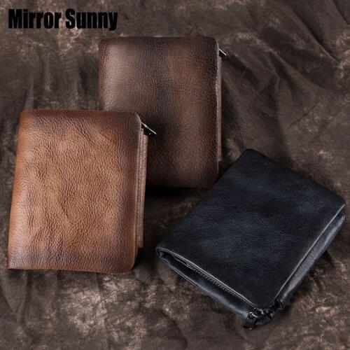 New Retro Mens Wallet Genuine Leather Multi-functional Male Short Purses Cowhide Leather Mens Casual Coin Purse Fold Pack