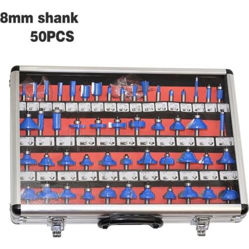 50pcs/set 8mm Shank Professional DIY Milling Cutter Router Bit Set Tungsten Carbide Kit Milling Cutter Tool Router Bit With Case