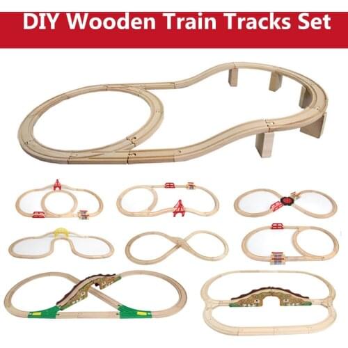 DIY Wooden Railway Train Track Set Diecast Rail Car Kids Train Toy Wood Track Racing Toys For Children Gift Educational