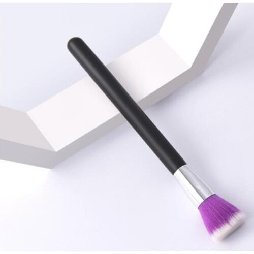 Single makeup brush beauty tool black wooden handle silver tube loose powder brush flat head oblique head brush