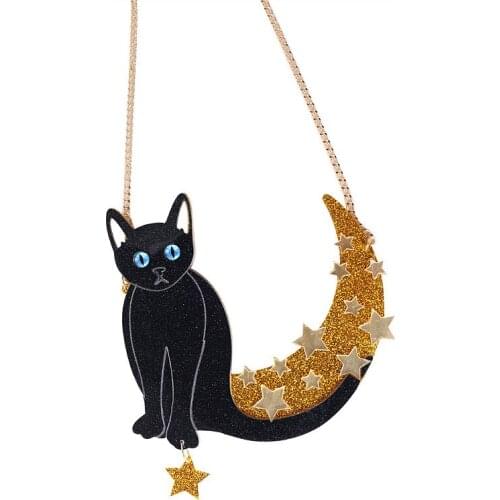 New Fashion Lovely Acrylic Cat Moon Star Necklaces For Women Girls Long Chain Chocker Necklace Pendants Sweater Chain Jewelry