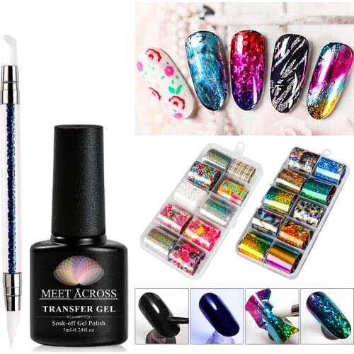 MEET ACROSS 2Pcs/Set Nail Foils Polish Stickers Set Starry Paper Transfer Foil Wraps Adhesive Decal With Nail Foil Adhesive Glue
