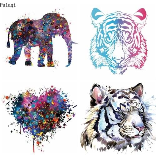 Pulaqi Tiger Patch Iron On Transfer DIY Vinyl Heat Transfer For Clothes Stripes Ironing Stickers PVC Tshirt Patch Badge Applique