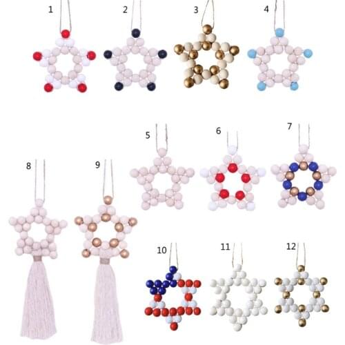 Five-pointed Star Wooden Beads String Farmhouse Ornament Hanging Pendant Garland