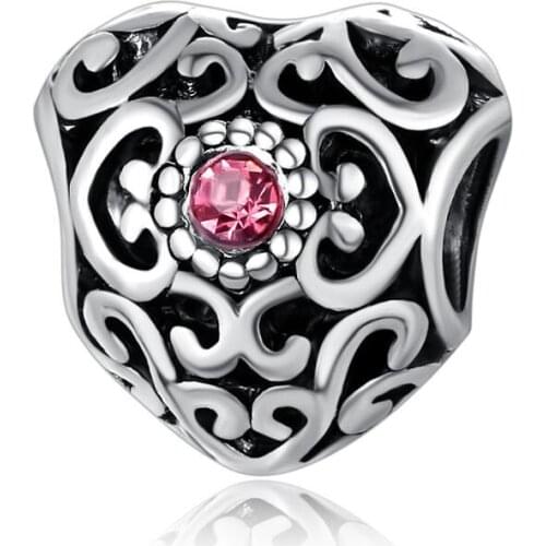 Seialoy 1Pcs Silver Color Heart Crystal Beaded Charm Fit Brands Bracelet & Bangle Diy Fine Necklace Women Jewelry Birthday Gift