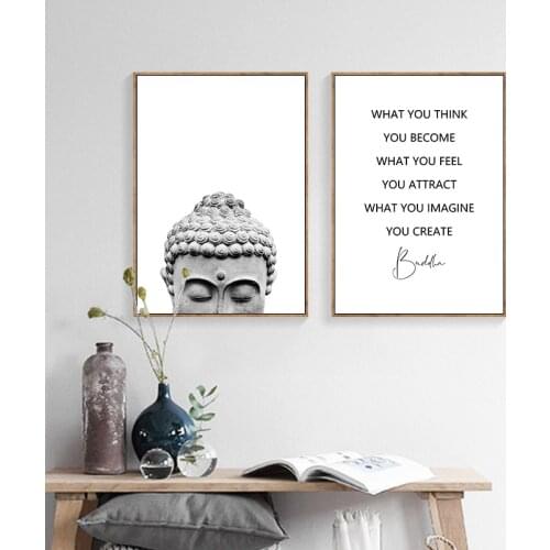 Zen Buddha Head Statue Buddhist Letters Art Decor Picture Quality Canvas Poster Painting Home Decor Living Sofa Wall Decor A961