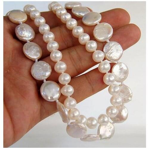 Unique Pearls jewellery Store White Round Coin Real Freshwater Pearl Necklace Charming Women Gift Fine Jewelry