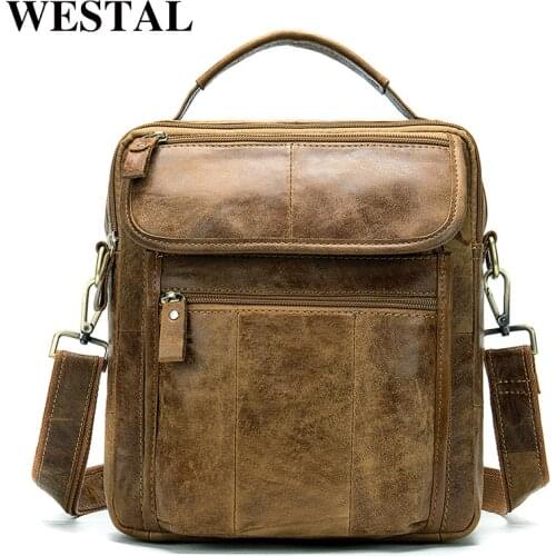 WESTAL Vintage Mens Genuine Leather Bag Crossbody Bags for Men Messenger Bag Men Leather Mens Shoulder Bags Male Handbags