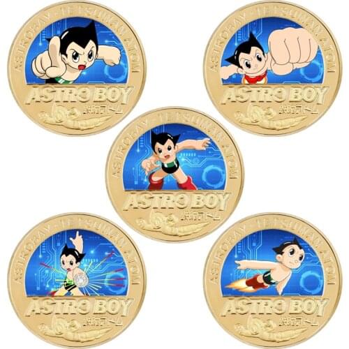 Japanese Cartoon Astro Boy Gold Plated Commemoative Coin Set In Coin Holder Challenge Coin Original Anime Souvnir Gift for Boys