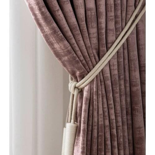 European Style Curtains for Living Dining Room Bedroom Light Luxury Flannel Home Decor Solid Pink Curtain Blackout Curtain