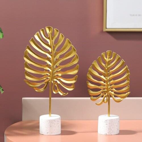 1Pc Modern Golden Monstera Leaf Ornament Living Room TV Wine Cabinet Display Decoration Desktop Craft Home Decor