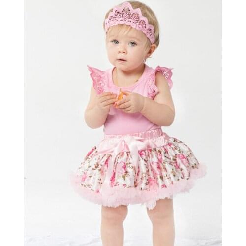 Pink Flower Costume Baby Girls Outfit Bebe Kids Romper Lace Tutu Jumpsuit Overall Children Baby Infant Clothing 3PCS C026