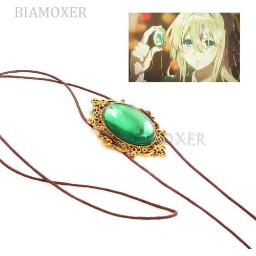 3 styles Anime Violet Evergarden Violet Necklace Bola Tie Pendant Blue Green Chain Cosplay Prop