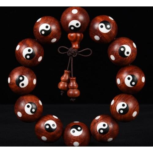 Zambia Blood Tan Eight Diagrams Beads Bracelet African Leaflet Rosewood Tai Chi Inlaying Crafts
