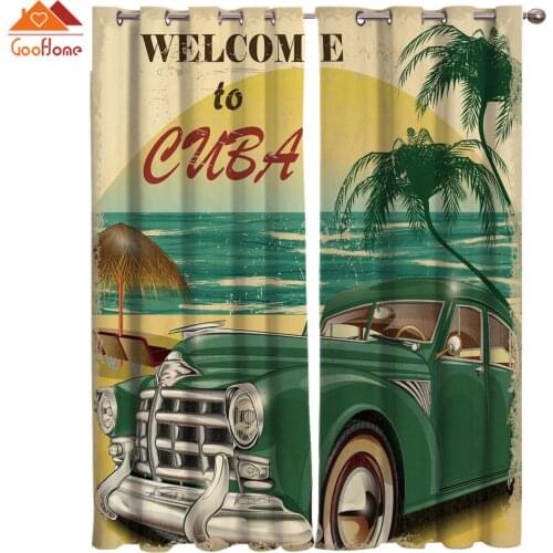 Welcome To Cuba Window Curtains Living Room Outdoor Fabric Drapes Curtain Home Decor