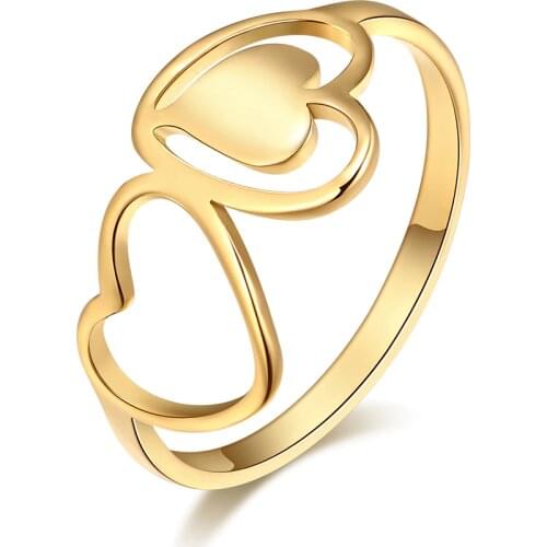 DOTIFI For Women Rings Fashion Double Heart Hollow Love Wedding 316L Stainless Steel Engagement Ring Charm Jewelry R261