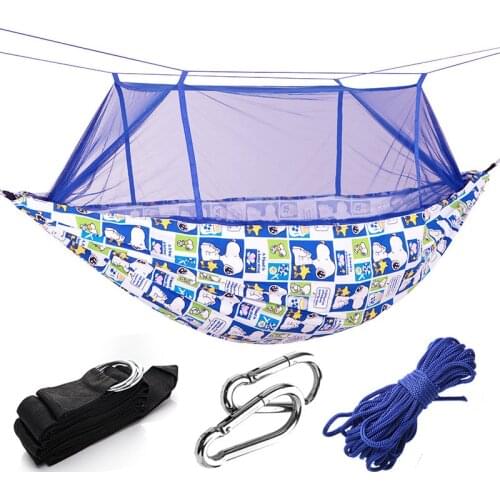 Thickened canvas hammock with mosquito account outside anti-mosquito anti-rollover double swing to send tied tree straps