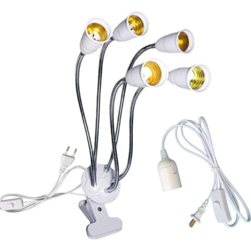 Flexible Desk Clip E27 Grow Lamp Holder 30cm Gooseneck Light Socket Switch 180cm Cable Extender Adaptor Holder 1/2/ 3/4/5 Head