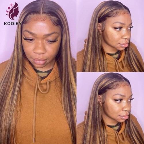 Highlight 13x6 Straight Lace Front Human Hair Wig 180% Density With Baby Hair Brazilian Remy Blonde Brown Mix Colored Lace Wig