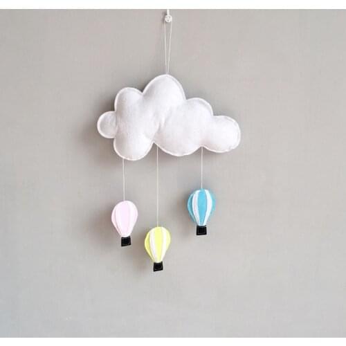 Ins 3D Felt Cloud Hot Air Balloon Wall Hanging Ornament Nordic Wool Fabric Wind Chimes Hanger For Baby Tent Kids Room Decoration