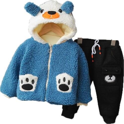 Baby Girl Boy Clothes Set Fleece Thicken Hoodie+Plus velvet Pants 2PCS Warm Winter Autumn Children Clothing Kids Tracksuit Suit