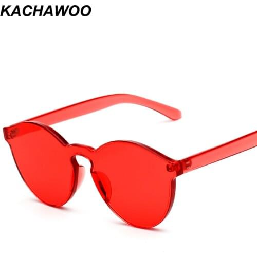 Kachawoo red one piece sunglasses female transparent frame candy color rimless sun glasses men summer accessories 2018 UV400
