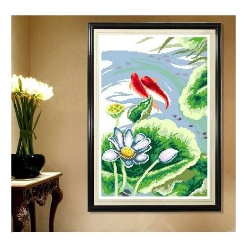 Embroidery Package Hot Sell Best Quality Cross Stitch Kits Red Carp Fish Animal Lotus Flower Free Shipping