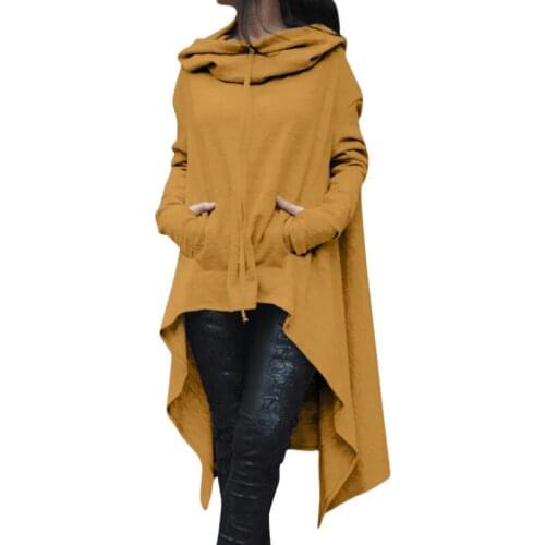 New coats long-sleeved hooded solid color loose hoodie womens fashion versatile irregular edge 4xl 5xl long top Drawstring