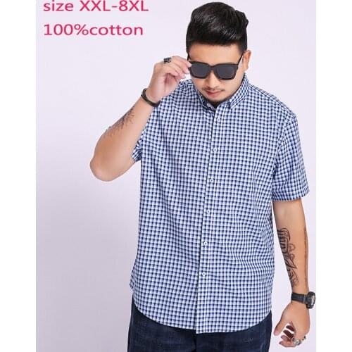 New Arrival Fashion 100% Cotton Super Large Short Sleeve Shirts Loose Casual Plaid Single Breasted Plus Size 2XL-4XL5XL6XL7XL8XL