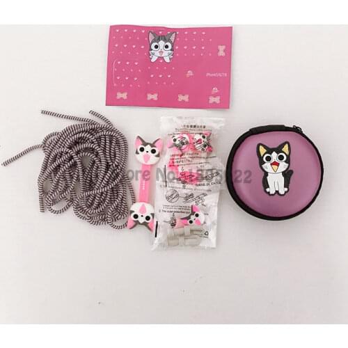 New Cartoon USB Cable Earphone Protector Set With Cable Winder Charger Stickers Spiral Cord Protector For iphone 5 6 6s 7 8 x