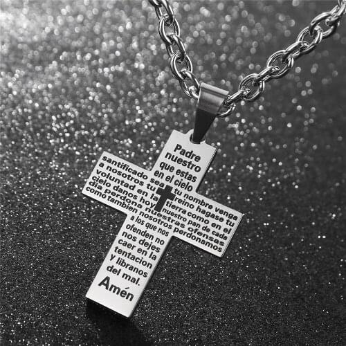 28inch 7.5MM big heavy Lords Prayer Cross necklace stainless Steel Bible Necklaces & Pendants Women Men Jesus Jewelry
