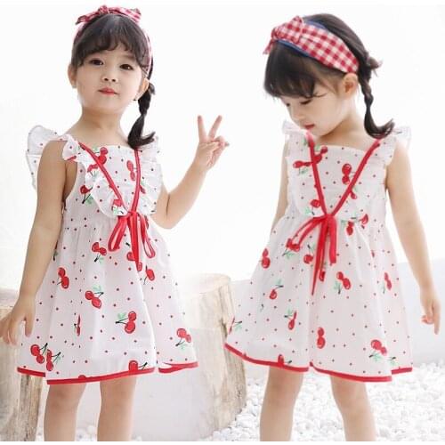 Girls Dress Cherry Pattern Children Party Dress Summer Casual Kids Clothes 3-8T Sleeveless Girls Child Princess Dress Costumes