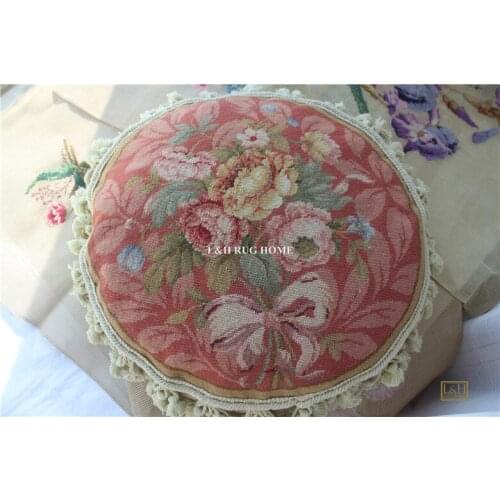 Free Shipping 15K Round Dia 16" Needlepoint pillow Handmade Woolen pillow, hand stitched pillow, no insertion