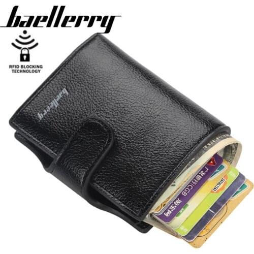 RFID Mens Wallets Unisex PU Leather Double Card Holder with Clasp Portable Casual Lady Small Mini Card Wallets Handbag for Men