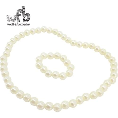 Retail Fashion jewelry cute costume simulated pearls olivet jewelry sets children kids necklace+bracelet 2014 new