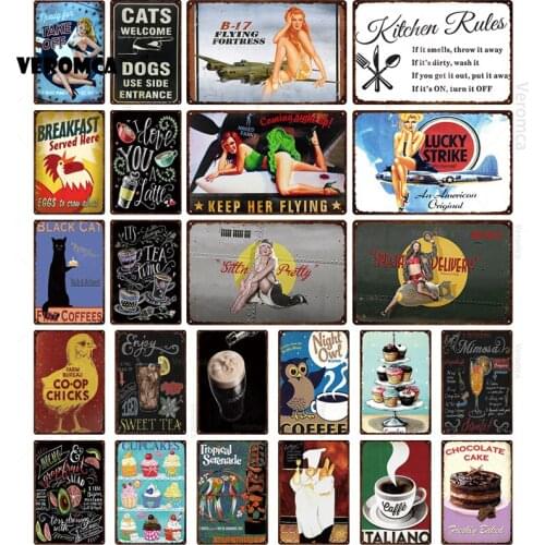 Pin Up Girl Metal Poster Arms Aircraft Tin Sign Pates Plaque Retro Female Wall Stickers Shop Bar Cafe Vintage Wall Decoration