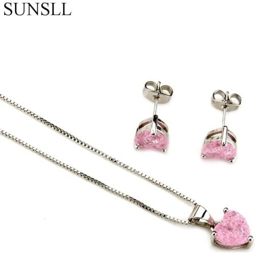 SUNSLL Silver Color Copper Multicolor Crack Cubic Zirconia Stud Earrings And Pendant Necklaces Womens Fashion Jewelry Sets