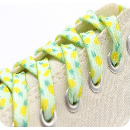 Weiou The New Listing Shoelaces 0.8 Cm Flat Printed Summer Pineapple Shoelaces Ladies Favourite Womens Shoe Laces For Canvas