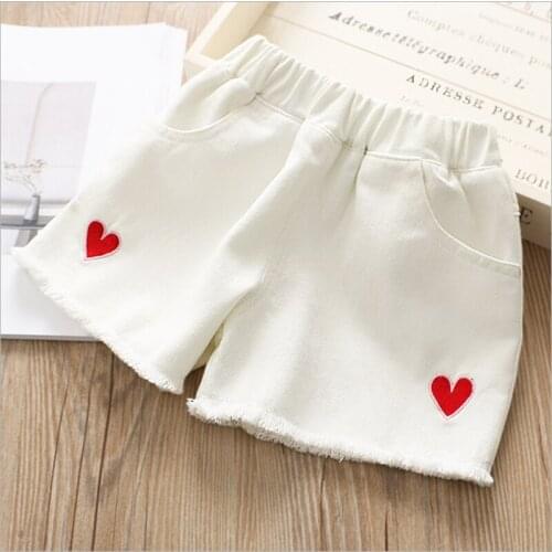 2021 Hot Summer Fashion Teenager Children Blue White Embroidery Little Kids Girls Denim Shorts For 2 3 4 6 8 10 12 Years Baby
