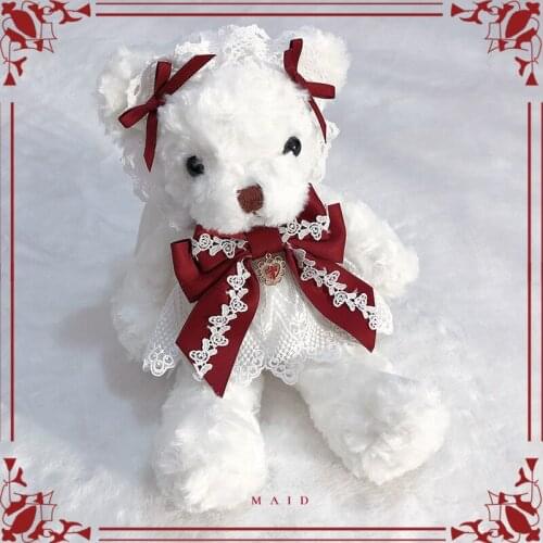 Cute Lolita Girl Christmas Red Bear Plush Hangbag Shoulder Bag Small Purse Bag Lace Strap Little Bag