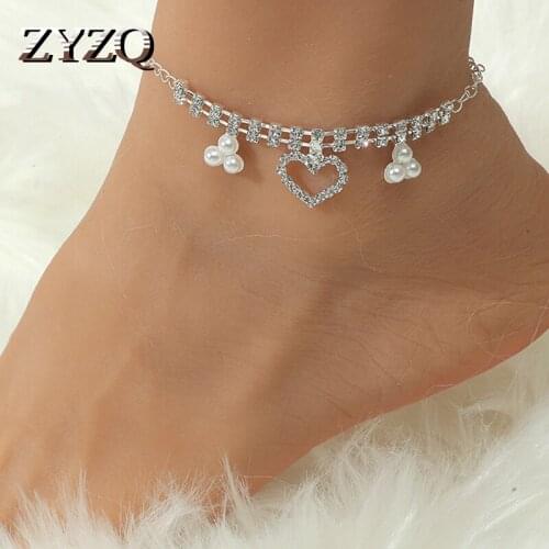 ZYZQ Cute Love Heart Crystal Anklet for Women Temperament Summer Beach Footwear Birthday Gift Jewelry Wholesale