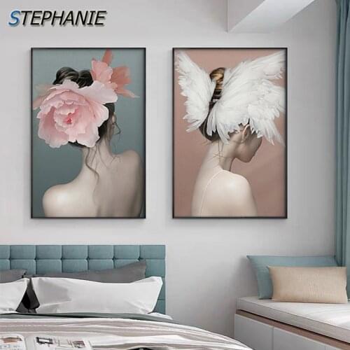 Nordic Pink Peony Girl Pictures Canvas Posters and Prints Abstract Canvas Painting Wall Art Living Room Girl Bedroom Decoration