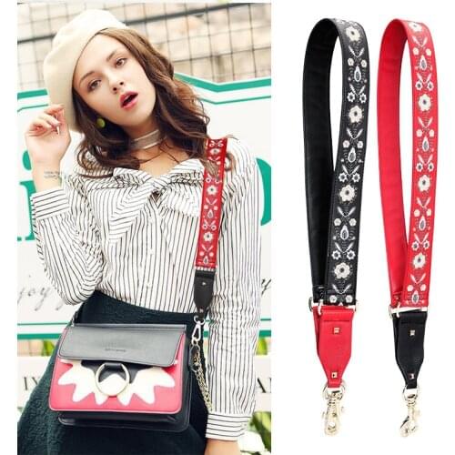 Embroidery Genuine Leather Bag Straps Shoulder Belts Replacement Detachable Handbag Handle Crossbody Belts Bag Accessories