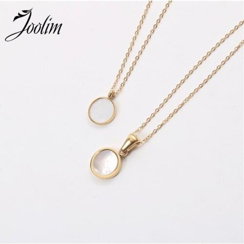 Joolim Jewelry PVD Gold Finish Fashionable Natural Round Shell Pendant Necklace Stylish Stainless Steel Necklace
