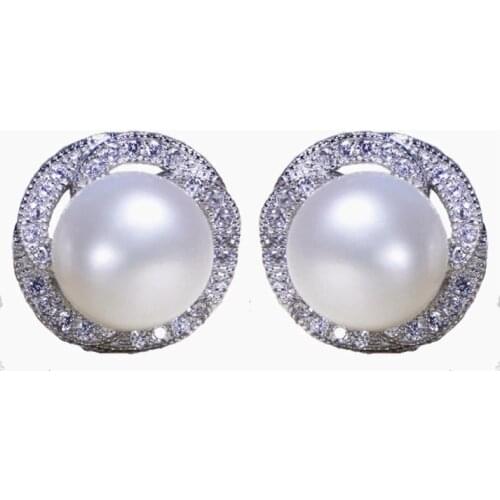 S925 Sterling SilverJewelry 7-9mm top quality Natural Pearl Rose Stud Earrings Fashion wedding Earrings Pearl Jewelry For Women