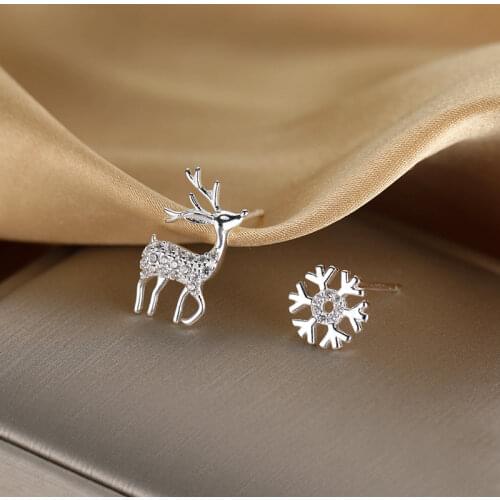 2021 New Fashion Elk Snowflakes 925 Sterling Silver Earrings for Women Party Gift Jewelry Wholesale Christmas E6616